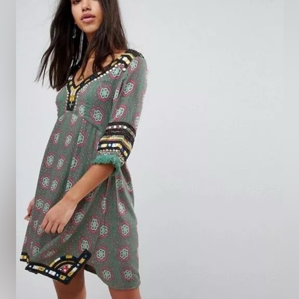 Raga Elena Printed Embroidered Tunic Dress Size Small